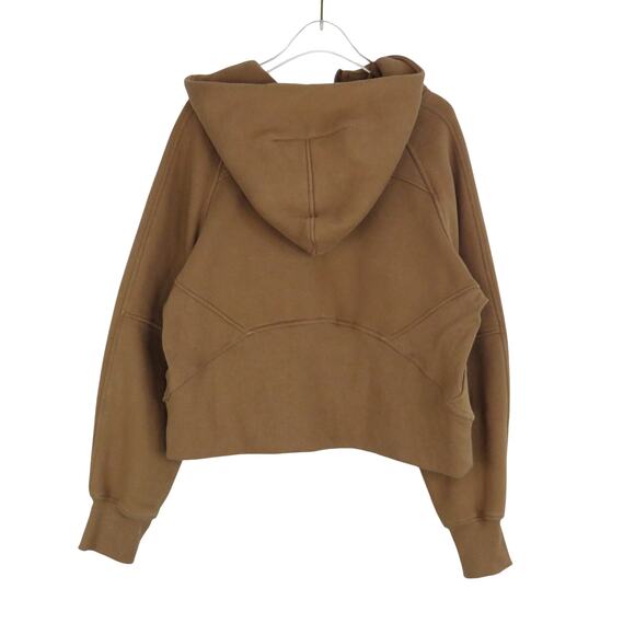 Trendy Queen Tan Brown Cropped Full Zip Scuba Sweatshirt With Hood Medium Fleece - Picture 4 of 5